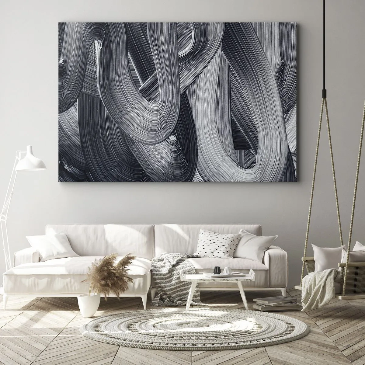 Impression sur toile - Image sur toile - Abstraction en noir et blanc avec des coups de pinceau dynamiques. - 120x80cm - La fluidité de la réalité - Décoration murale moderne pour le salon et la chambre ARTTOR