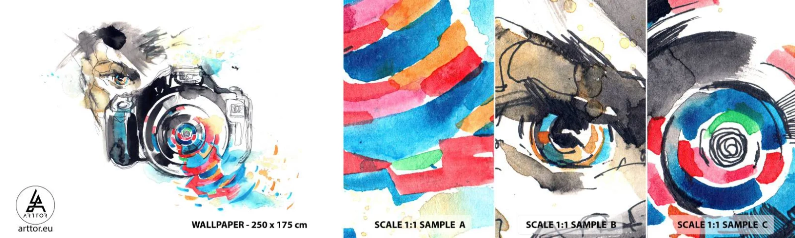 Échantillon de Papier Peint Autocollant Deluxe Sticker - Dans l'oeil de l'objectif - Abstraction, Caméra, Photographe - 100x30 cm