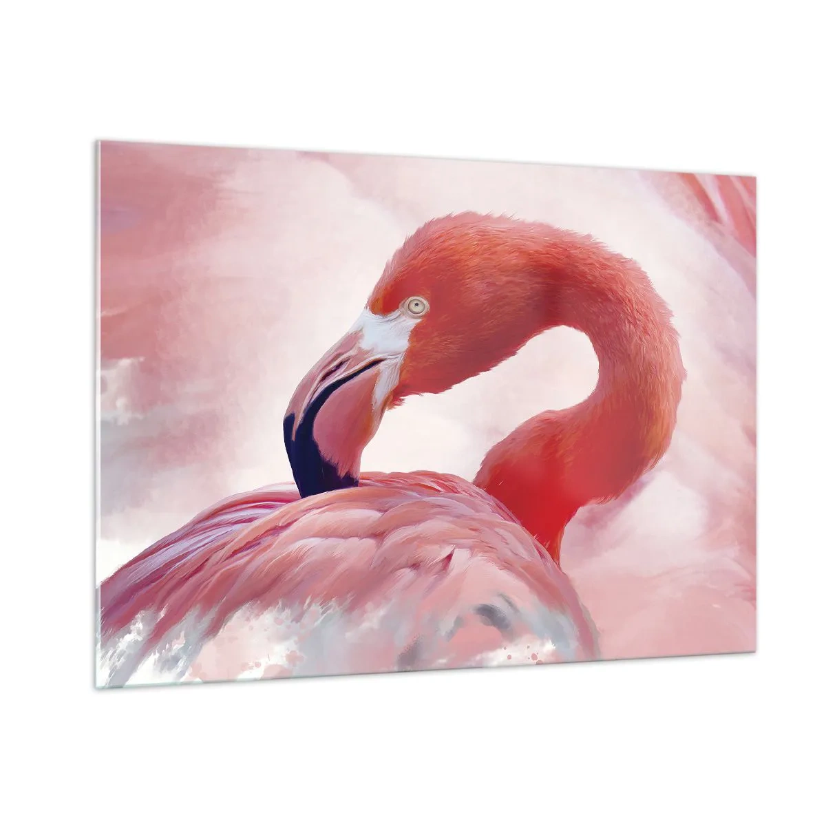 Impression sur verre - Image sur verre - Un flamant rose se tourne gracieusement sur le côté - 100x70cm - Beauté des oiseaux - Décoration murale moderne pour le salon et la chambre ARTTOR