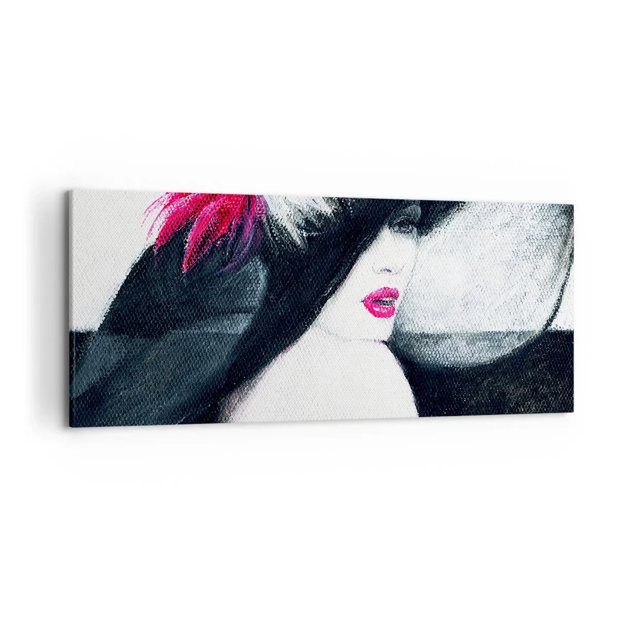 Impression sur toile - Image sur toile - Femme élégante avec un chapeau à plumes - 120x50cm - Toujours un secret - Décoration murale moderne pour le salon et la chambre ARTTOR