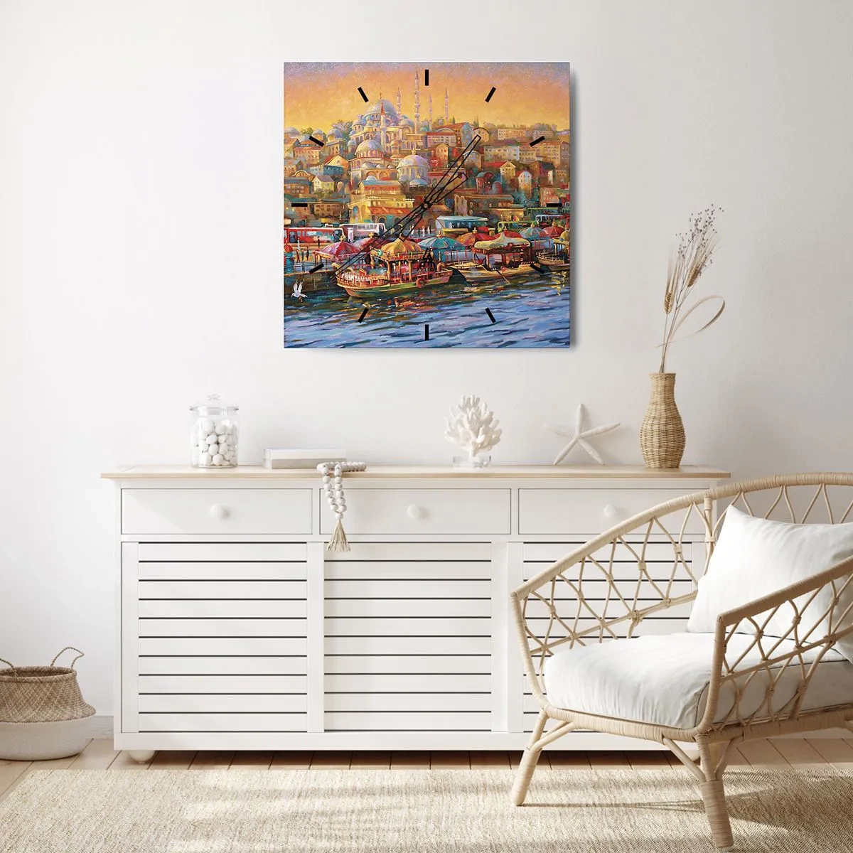 Horloge murale - Pendule murale - Panorama pittoresque d'Istanbul avec vue sur la baie et la ville - 30x30cm - Conte d'Istanbul - Décoration murale moderne pour le salon et la chambre ARTTOR