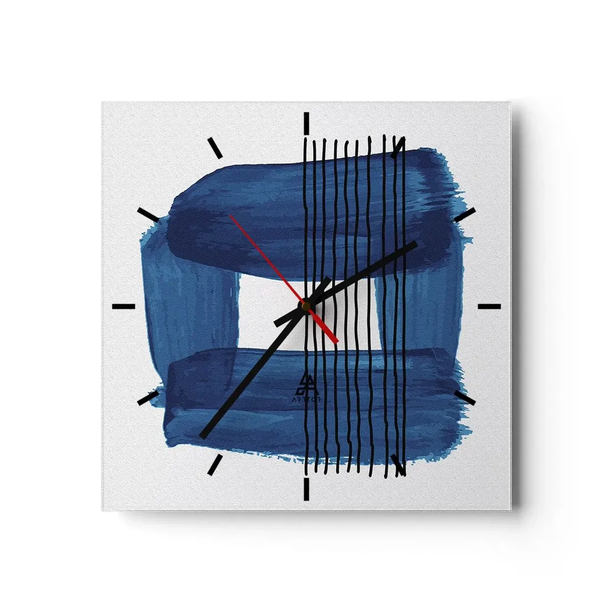 Horloge murale - Pendule murale - Motif abstrait dans des tons de bleu avec des lignes noires - 30x30cm - Composition noire-bleue - Décoration murale moderne pour le salon et la chambre ARTTOR