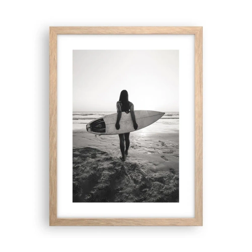 Affiche dans un chêne clair - Poster - Fille des vagues de la mer - 30x40 cm