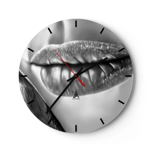 Horloge murale - Pendule murale - Lèvres sensuelles dans des tons noirs et blancs - 30x30cm - Je sais à quoi tu penses… - Décoration murale moderne pour le salon, la cuisine et la chambre ARTTOR