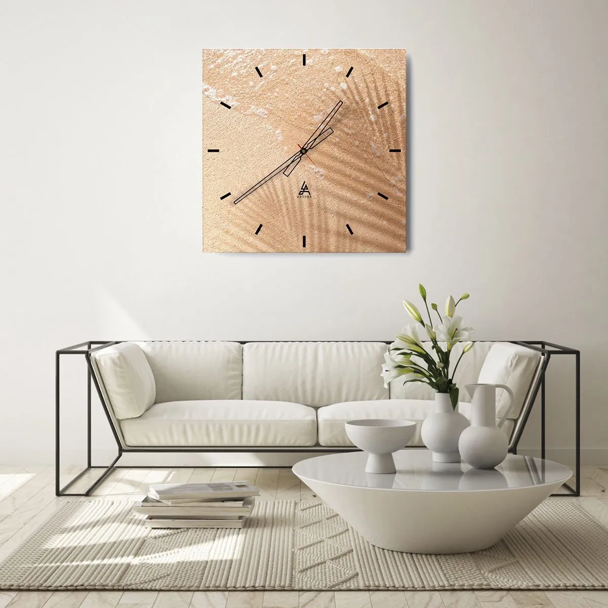 Horloge murale - Pendule murale - L'ombre d'un palmier sur le sable avec un délicat motif de vagues - 30x30cm - Ombre d'un été chaud - Décoration murale moderne pour le salon et la chambre ARTTOR