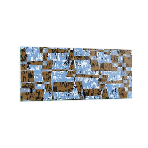 Impression sur verre - Image sur verre - Une composition abstraite de rectangles dans des tons de marron et de bleu. - 120x50cm - Une découpe non humaine - Décoration murale moderne pour le salon et la chambre ARTTOR