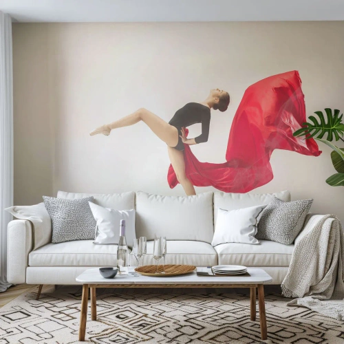 Papier Peint Photo Premium Sand - Rouge et noir - Ballerine, Danse, Ballet - 150x105 cm