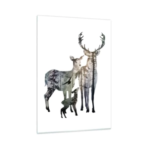 Impression sur verre - Image sur verre - Silhouettes de cerfs avec un motif forestier dans un style minimaliste - 50x70cm - Photographie de famille - Décoration murale moderne pour le salon et la chambre ARTTOR