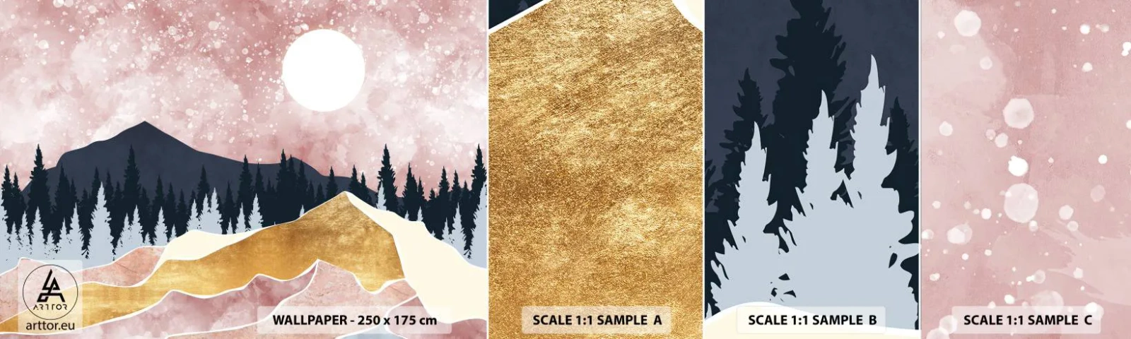 Échantillon de Papier Peint Autocollant Deluxe Sticker - Gardien de la nuit - Graphique, Paysage, Montagnes - 100x30 cm