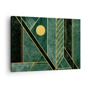 Impression sur toile - Image sur toile - Design géométrique vert et or avec un motif élégant - 70x50cm - Dynamique or et azur - Décoration murale moderne pour le salon et la chambre ARTTOR