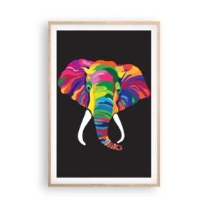 Affiche dans un chêne clair - Poster - L'éléphant qui aimait se baigner dans un arc-en-ciel - 61x91 cm