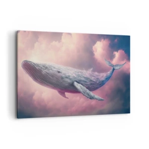 Impression sur toile - Image sur toile - Une baleine flottant dans les nuages au coucher du soleil - 100x70cm - Frottez-vous les yeux - Décoration murale moderne pour le salon et la chambre ARTTOR