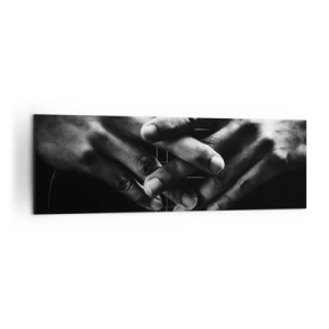 Impression sur toile - Image sur toile - Mains jointes sur une guitare dans un ton monochrome - 160x50cm - Prière d'artiste - Décoration murale moderne pour le salon et la chambre ARTTOR