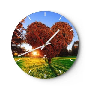Horloge murale - Pendule murale - Arbre en forme de cœur au coucher du soleil - 30x30cm - Et comment ne pas aimer tomber - Décoration murale moderne pour le salon, la cuisine et la chambre ARTTOR