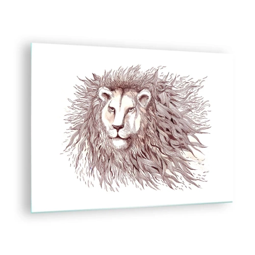 Impression sur verre - Image sur verre - Portrait d'un lion avec une crinière impressionnante dans un style monochrome - 70x50cm - Un souverain fougueux - Décoration murale moderne pour le salon et la chambre ARTTOR