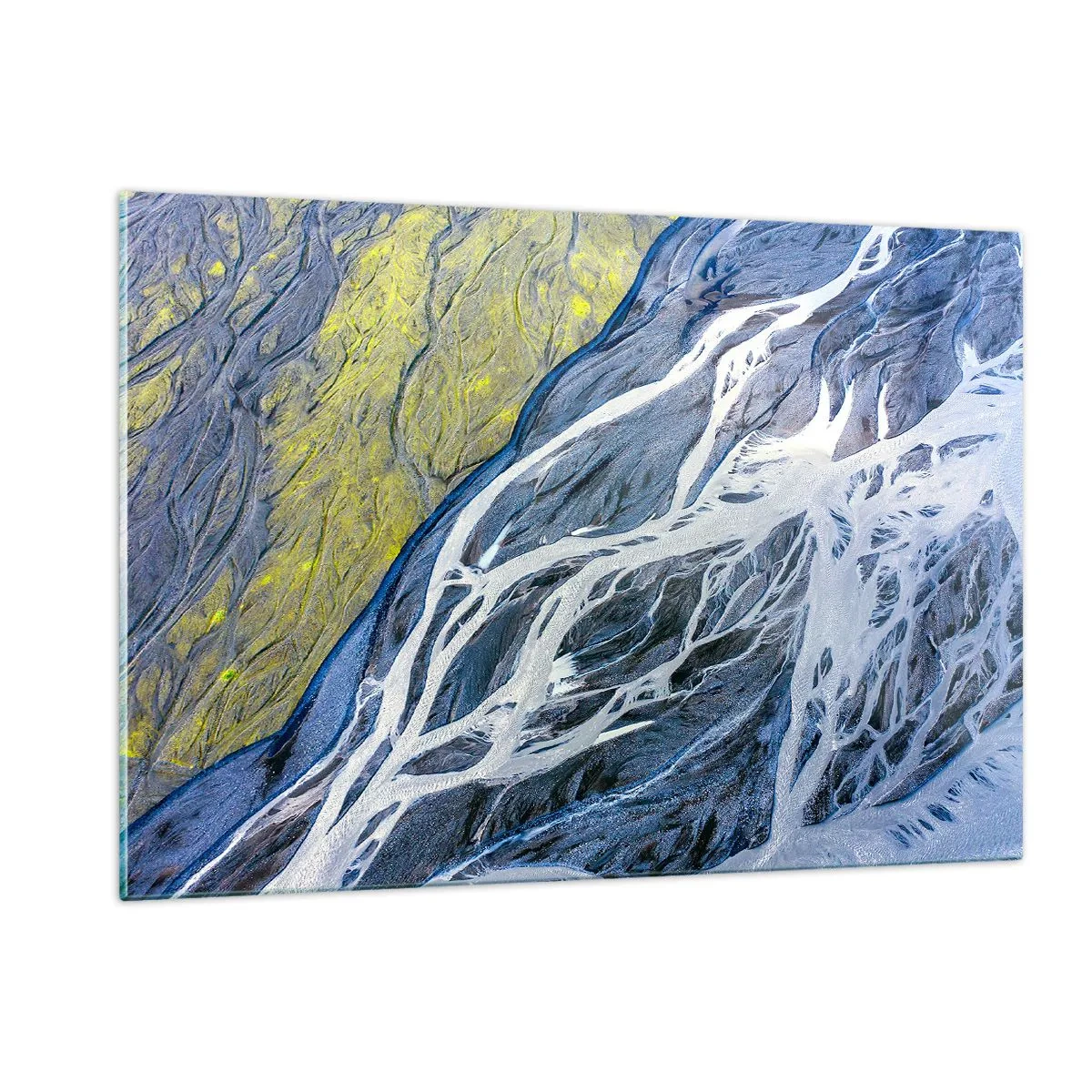 Impression sur verre - Image sur verre - Une vue plongeante sur la surface de la Terre avec des ruisseaux sinueux - 120x80cm - Peintures rupestres de la nature - Décoration murale moderne pour le salon et la chambre ARTTOR