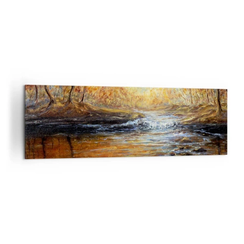 Impression sur toile - Image sur toile - Paysage d'automne avec une rivière parmi les arbres - 160x50cm - Le ruisseau d'or - Décoration murale moderne pour le salon et la chambre ARTTOR
