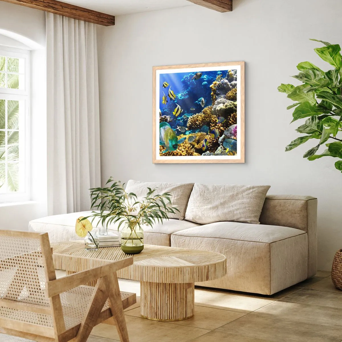 Affiche dans un chêne clair - Poster - Beaucoup de circulation sur la route des vacances - 60x60 cm