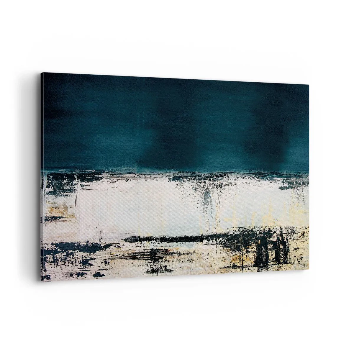 Impression sur toile - Image sur toile - Composition horizontale abstraite dans les tons bleu marine et blanc - 100x70cm - Composition horizontale - Décoration murale moderne pour le salon et la chambre ARTTOR