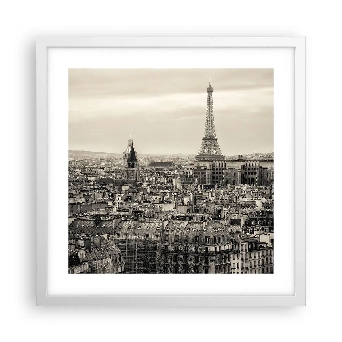 Affiche dans un cadre blanc - Poster - Sur les toits de Paris - 40x40 cm