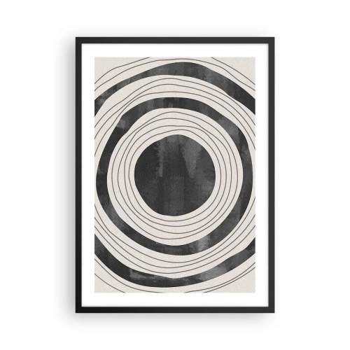 Affiche dans un cadre noir - Poster - Cercles concentriques abstraits en noir et blanc - 50x70cm - Droit au but - Décoration murale moderne pour le salon et la chambre ARTTOR