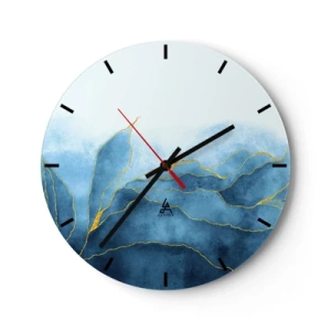 Horloge murale - Pendule murale - Montagnes bleues abstraites avec des lignes dorées sur un fond clair - 30x30cm - Bleu doré - Décoration murale moderne pour le salon, la cuisine et la chambre ARTTOR