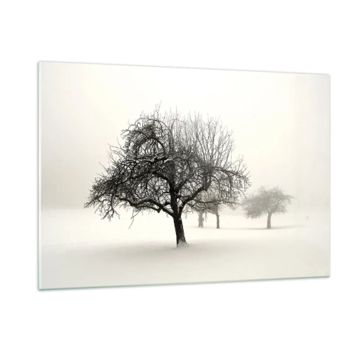 Impression sur verre - Image sur verre - Arbres dans un paysage hivernal recouvert de neige et de brouillard - 120x80cm - Un rêve hivernal - Décoration murale moderne pour le salon et la chambre ARTTOR