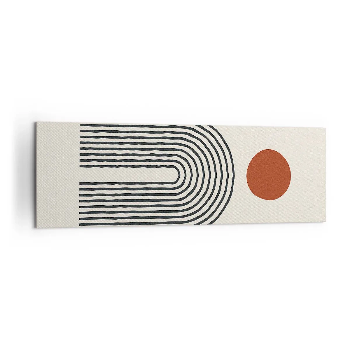 Impression sur toile - Image sur toile - Motif abstrait moderne avec des lignes et un cercle rouge - 160x50cm - Le magnétisme des formes et des couleurs - Décoration murale moderne pour le salon et la chambre ARTTOR