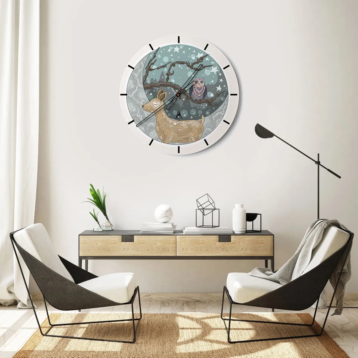Horloge murale - Pendule murale - Une nuit de conte de fées en forêt  - 30x30 cm