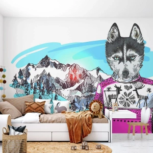 Papier Peint Photo Standard Eco - Un loup en laine de mouton - Abstraction, Loup, Pour les enfants - 450x315 cm