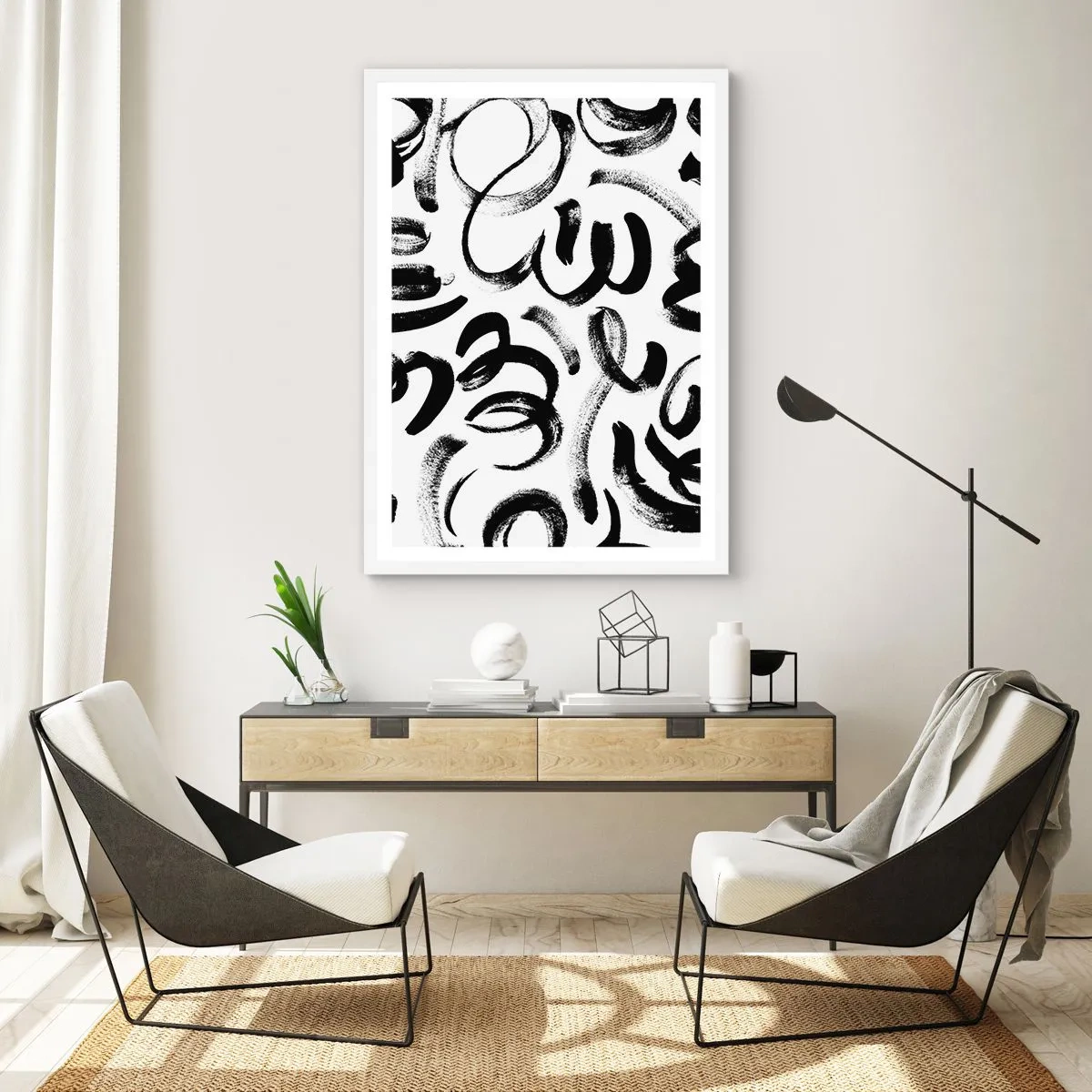 Affiche dans un cadre blanc - Poster - Noir sur blanc - 70x100 cm