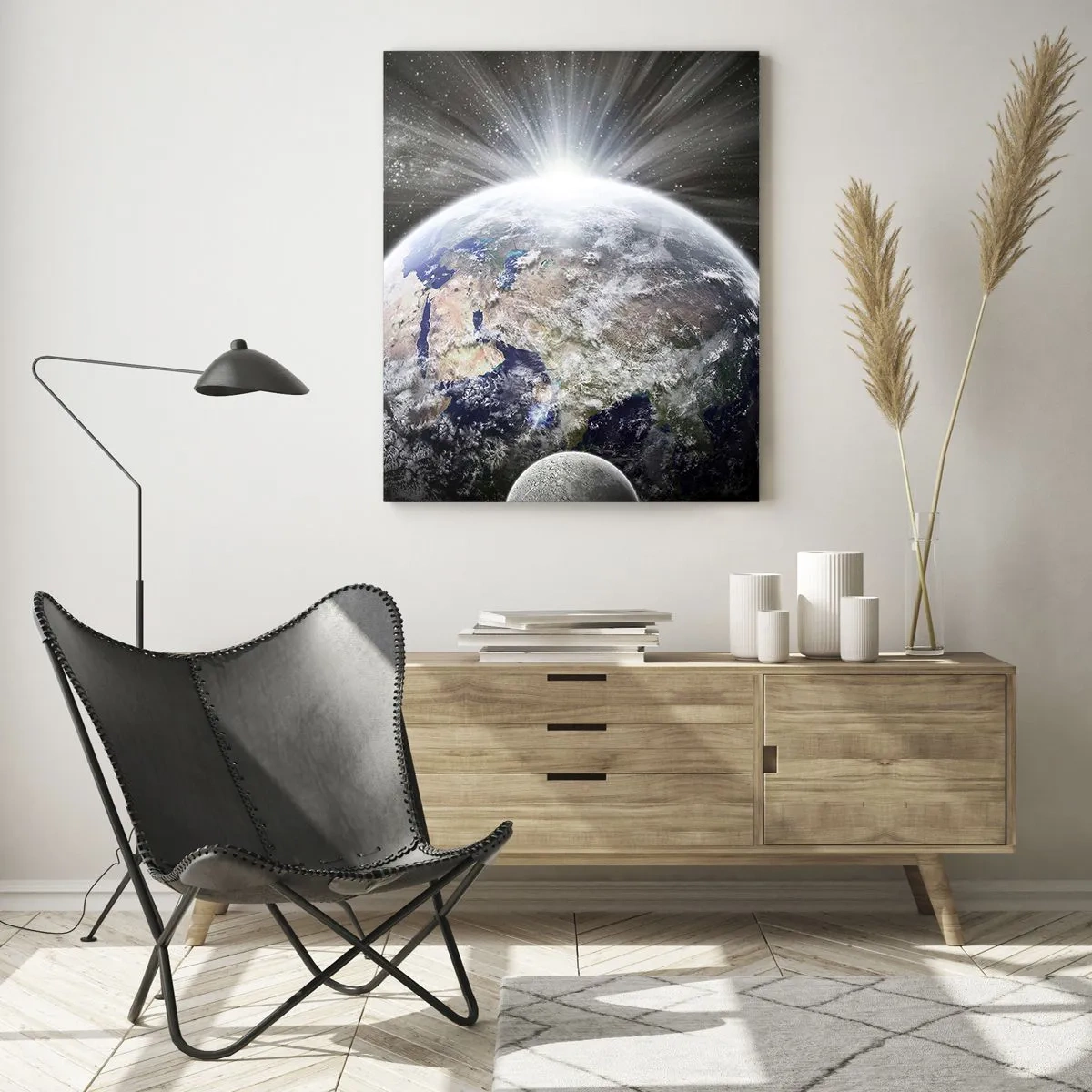 Impression sur verre - Image sur verre - La Terre et la Lune illuminées par la lueur de l'espace - 70x100cm - En pleine splendeur - Décoration murale moderne pour le salon et la chambre ARTTOR