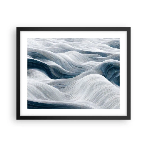 Affiche dans un cadre noir - Poster - Vagues blanches et bleues - 50x40 cm