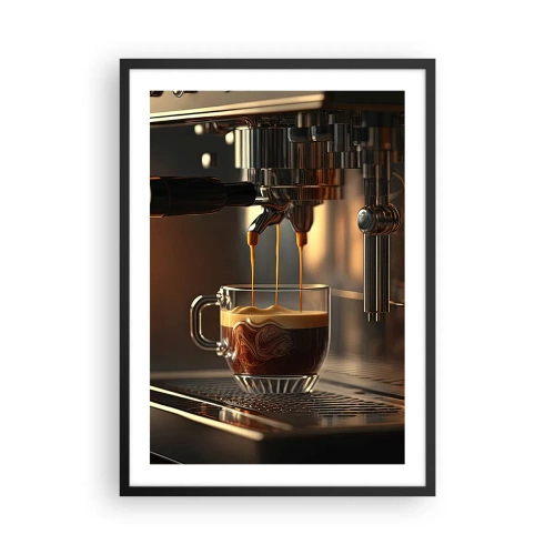 Affiche dans un cadre noir - Poster - Une machine à café versant de l'espresso dans une tasse - 50x70cm - Un mélange sensuel - Décoration murale moderne pour le salon et la chambre ARTTOR