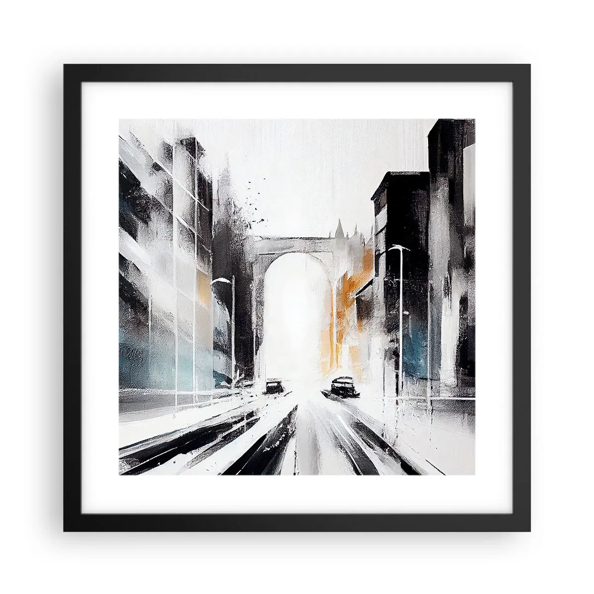 Affiche dans un cadre noir - Poster - Étude de ville : architecture et mouvement - 40x40 cm