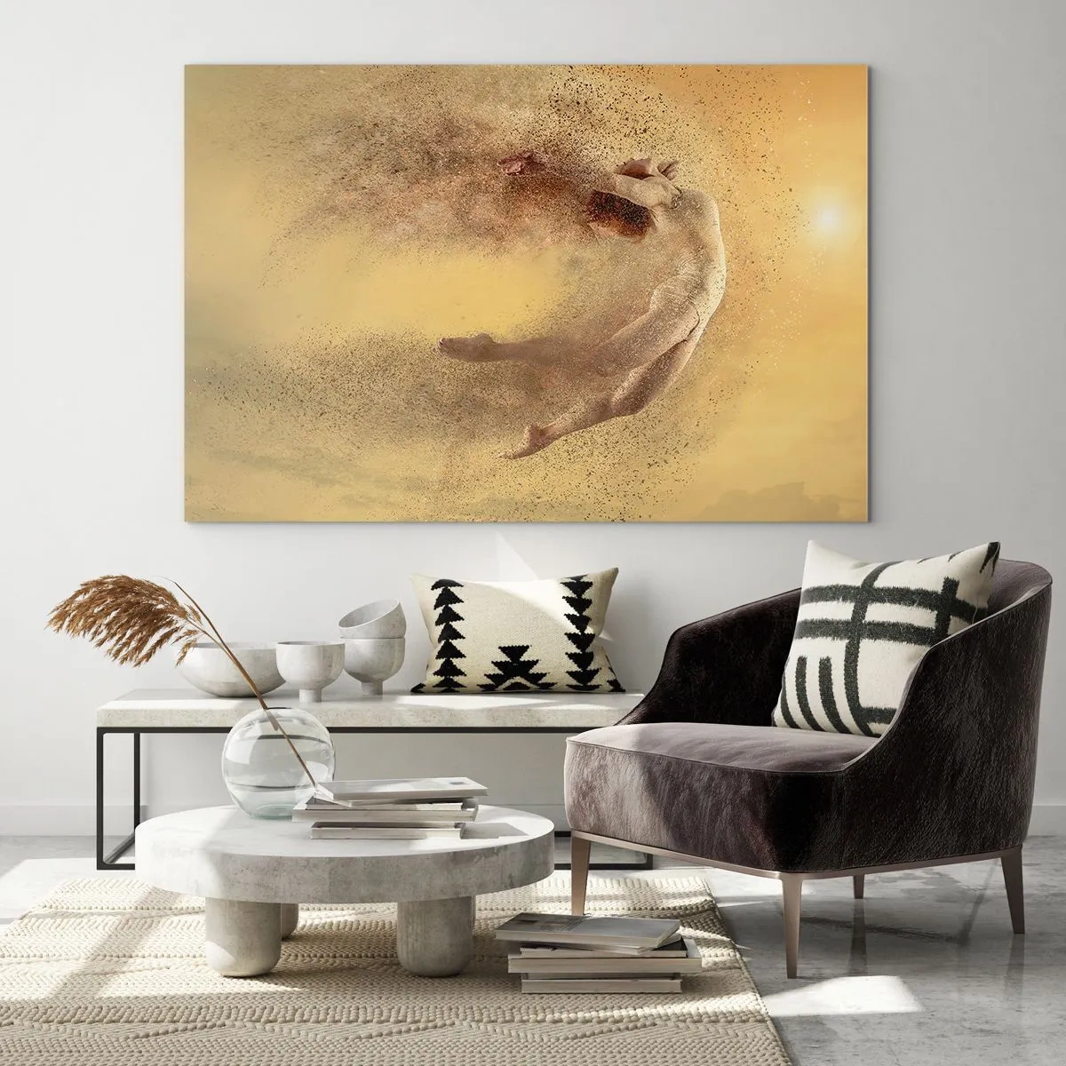 Impression sur verre - Image sur verre - Une danseuse dans une composition dynamique sur fond doré - 100x70cm - Dans le ravissement de la danse - Décoration murale moderne pour le salon et la chambre ARTTOR