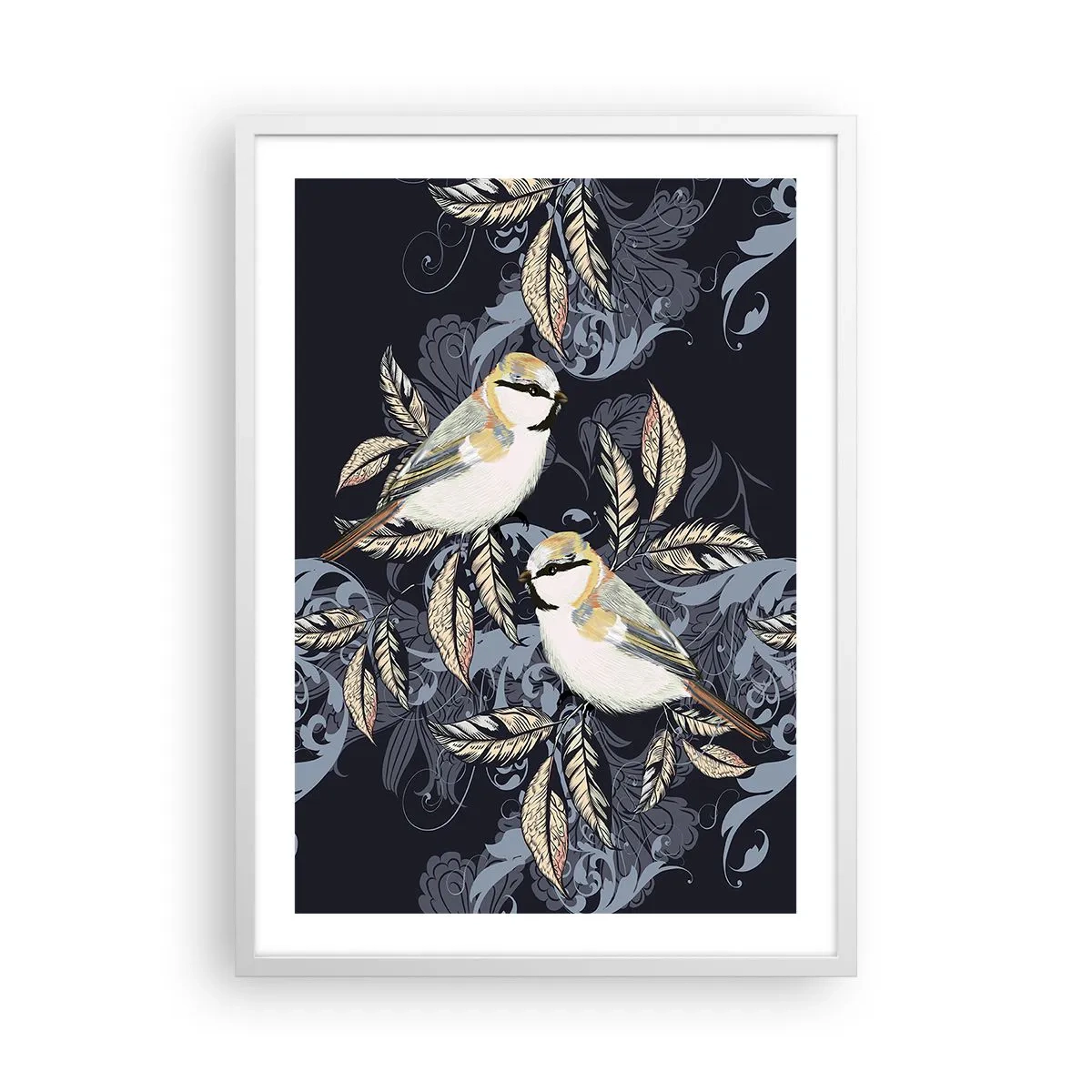 Affiche dans un cadre blanc - Poster - Babillement jaune et bleu - 50x70 cm