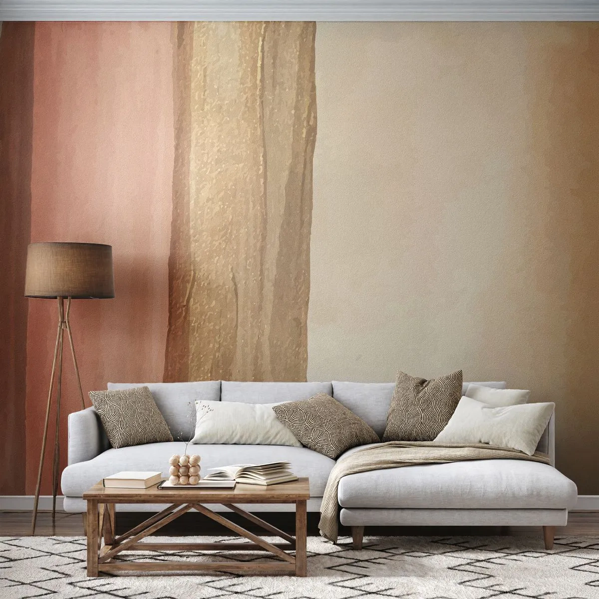 Papier Peint Photo Premium Sand - Rayures verticales abstraites dans les tons beige, or et marron - 100x70cm - Composition verticale - Décoration murale moderne pour le salon et la chambre ARTTOR