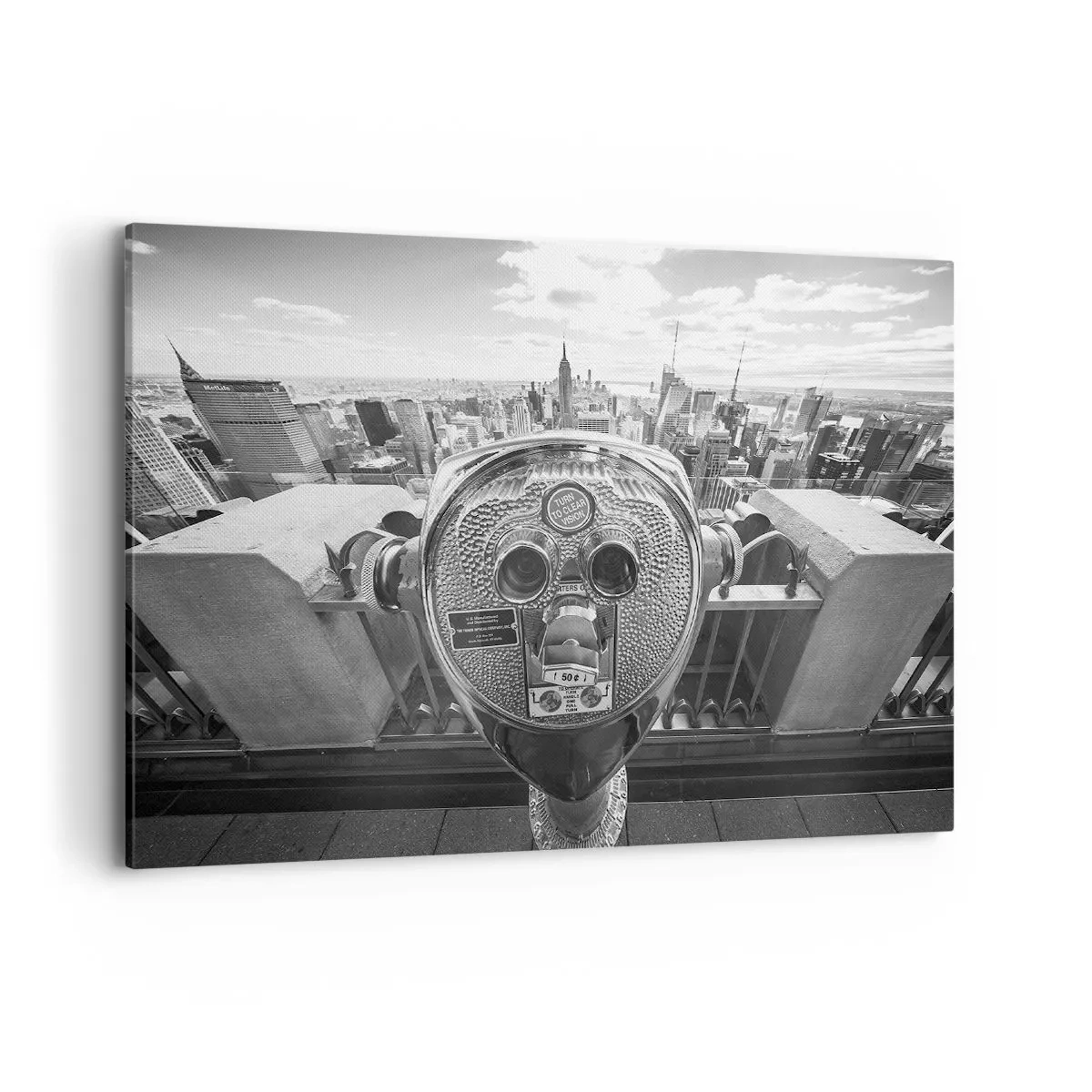 Impression sur toile - Image sur toile - Vue monochrome à travers le télescope du panorama de la ville - 100x70cm - Ville sur les villes - Décoration murale moderne pour le salon et la chambre ARTTOR