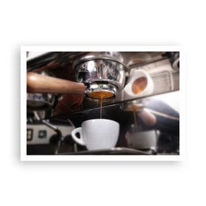 Affiche - Poster - Gros plan d'une machine à café préparant un expresso frais - 100x70cm - Bon moment de la journée - Décoration murale moderne pour le salon et la chambre ARTTOR