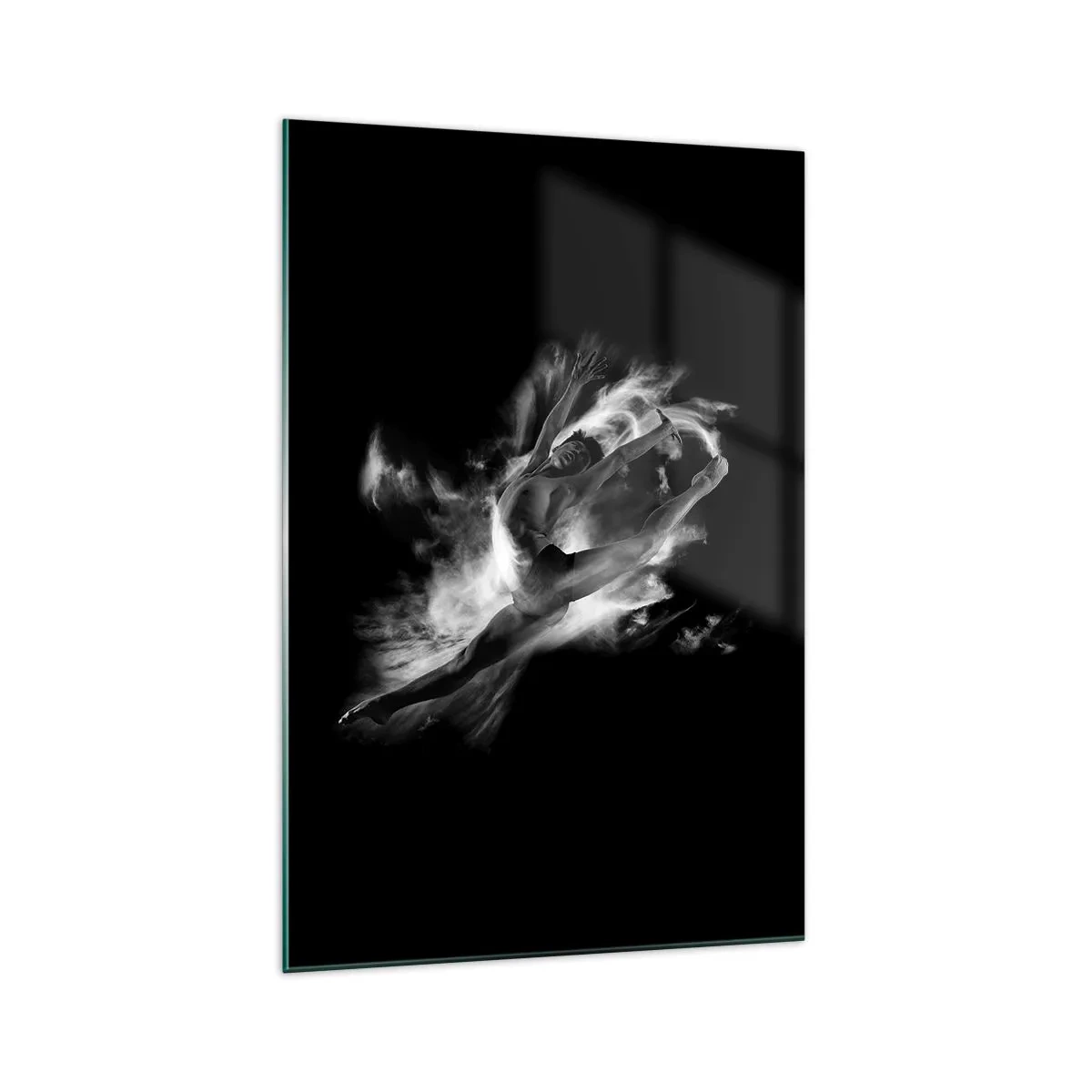 Impression sur verre - Image sur verre - Une danseuse dans une pose dynamique sur fond noir - 70x100cm - Coincé en l'air - Décoration murale moderne pour le salon et la chambre ARTTOR