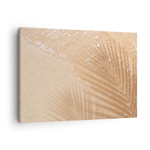 Impression sur toile - Image sur toile - L'ombre d'un palmier sur le sable avec un délicat motif de vagues - 70x50cm - Ombre d'un été chaud - Décoration murale moderne pour le salon et la chambre ARTTOR