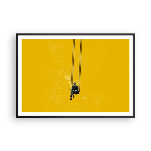 Affiche dans un cadre noir - Poster - Une personne sur une balançoire sur un fond jaune intense - 100x70cm - Un jour comme tous les jours - Décoration murale moderne pour le salon et la chambre ARTTOR