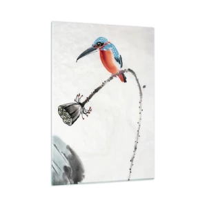 Impression sur verre - Image sur verre - Illustration d'un oiseau coloré et d'une libellule sur fond de végétation - 50x70cm - La vie du champ - Décoration murale moderne pour le salon et la chambre ARTTOR