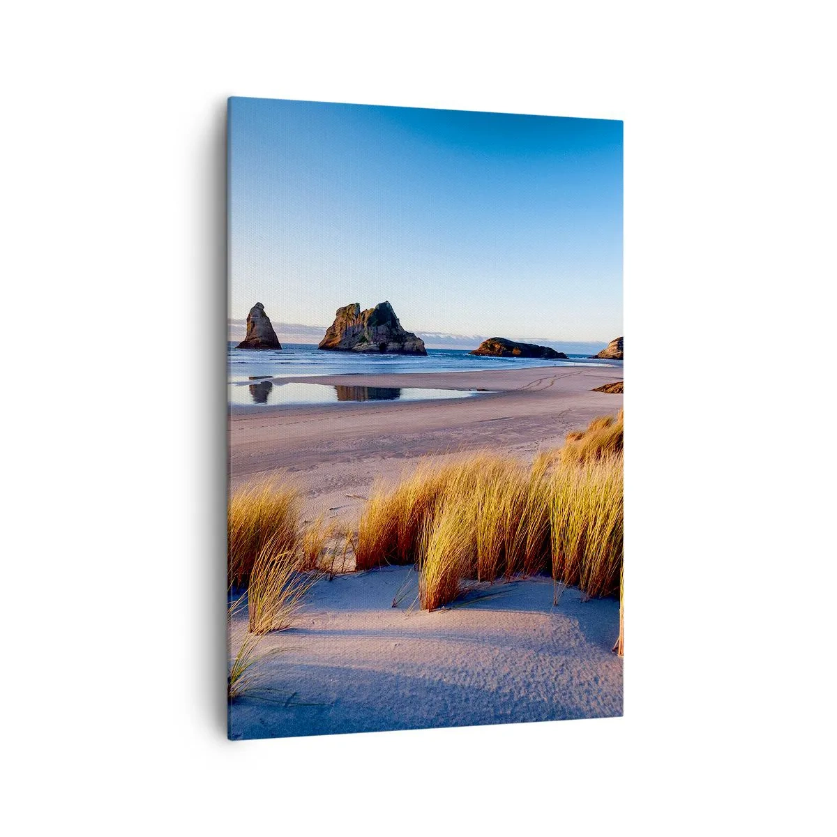 Impression sur toile - Image sur toile - Une plage pittoresque avec vue sur les rochers et la mer au coucher du soleil - 70x100cm - Pour les chercheurs de paix - Décoration murale moderne pour le salon et la chambre ARTTOR