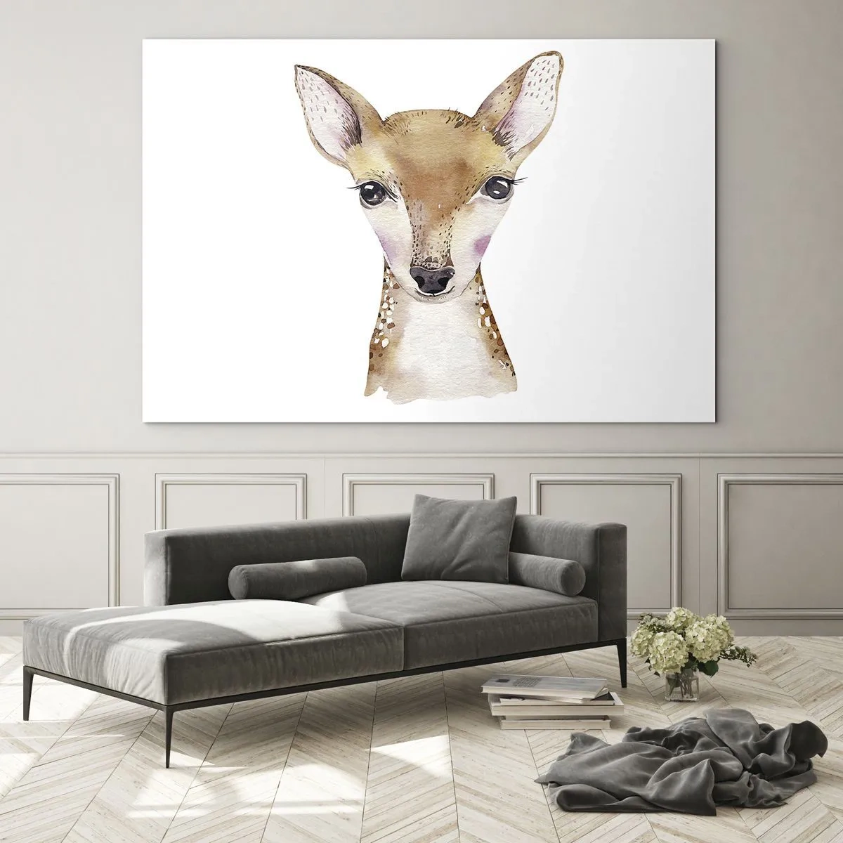 Impression sur verre - Image sur verre - Un charmant portrait à l'aquarelle d'un jeune faon - 70x50cm - L'innocence de la nature - Décoration murale moderne pour le salon et la chambre ARTTOR