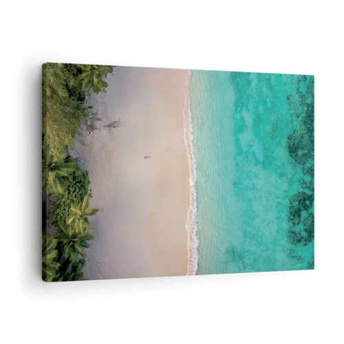 Impression sur toile - Image sur toile - Vue aérienne d'une plage tropicale aux eaux turquoises - 70x50cm - Plage paradisiaque - Décoration murale moderne pour le salon et la chambre ARTTOR