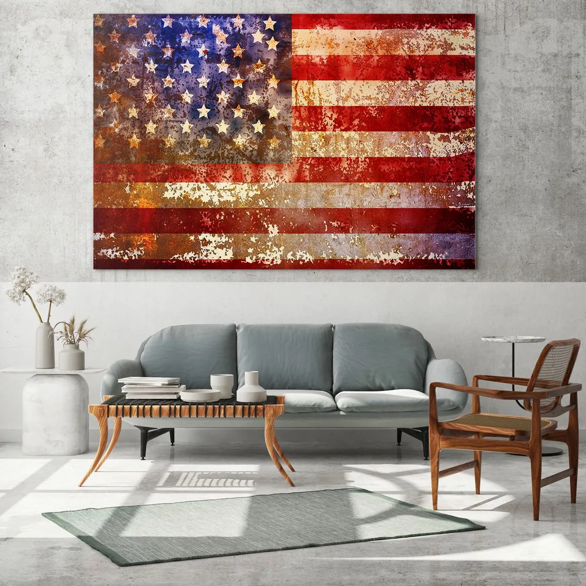 Impression sur verre - Image sur verre - Drapeau américain rouillé - 70x50cm - La gloire ne s'efface pas - Décoration murale moderne pour le salon et la chambre ARTTOR