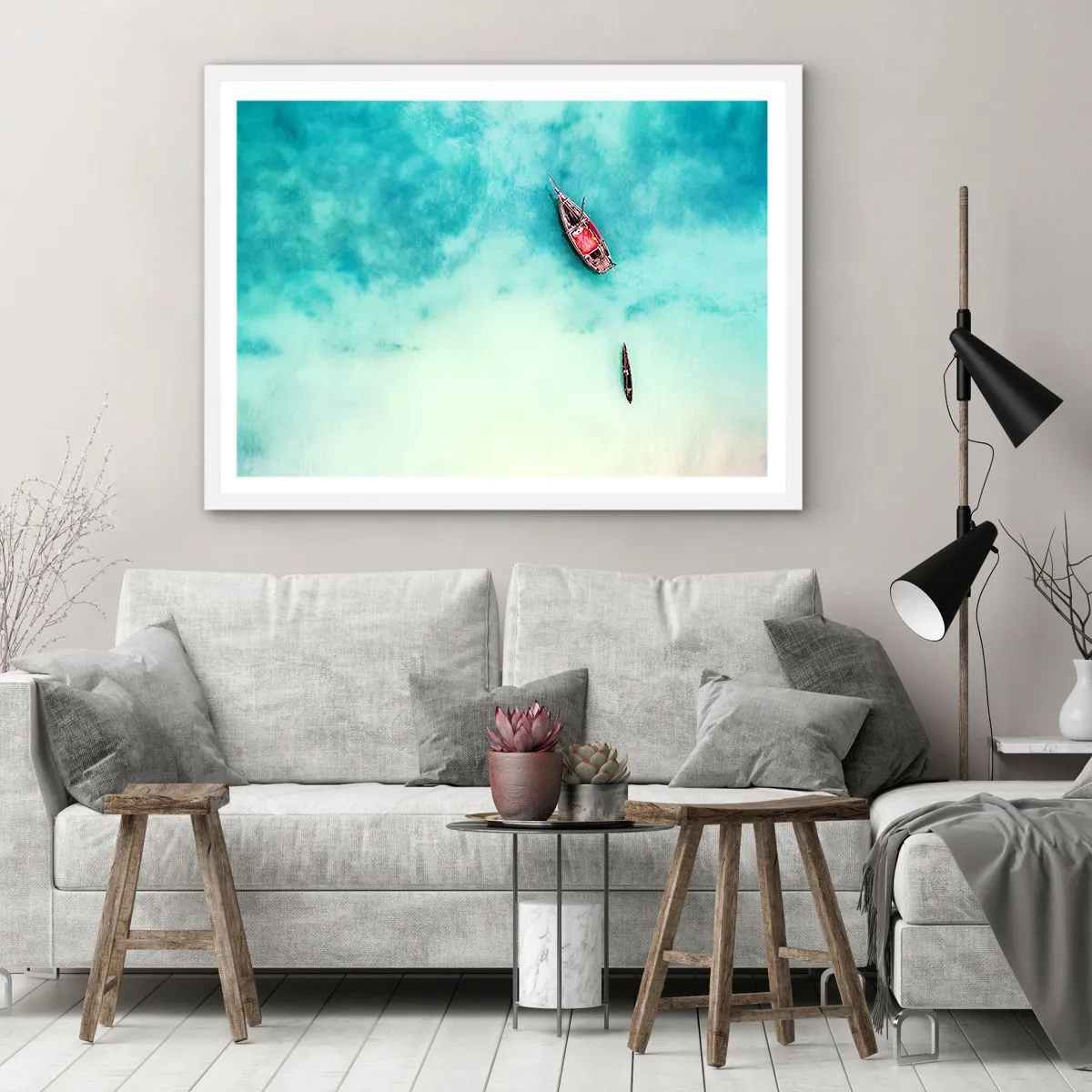 Affiche dans un cadre blanc - Poster - Car sur les plages de Zanzibar, quand il y a un débordement d'eau... - 50x40 cm