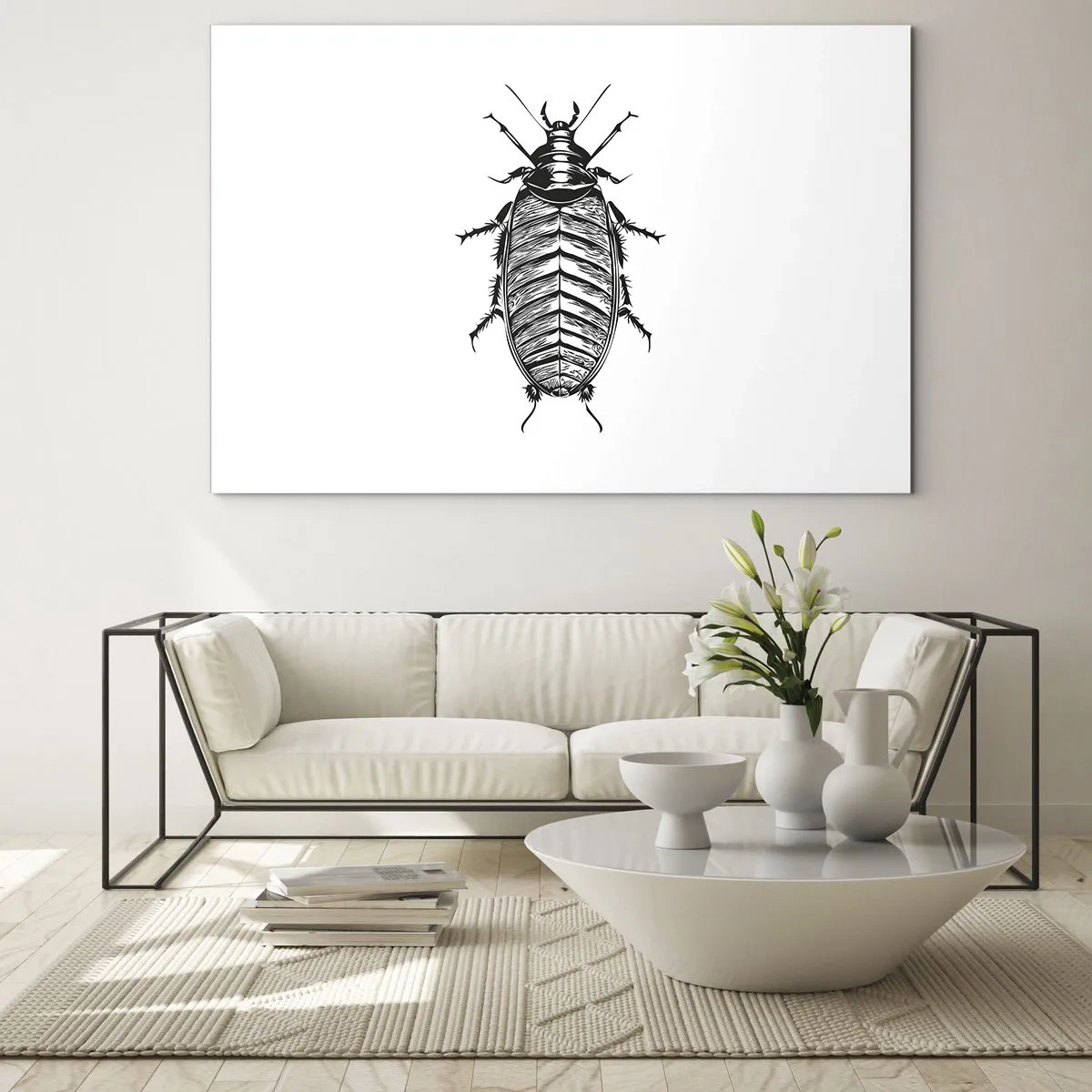 Impression sur verre - Image sur verre - Illustration en noir et blanc d'un insecte sur fond blanc - 120x80cm - Quel spécimen! - Décoration murale moderne pour le salon et la chambre ARTTOR